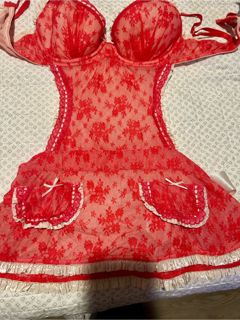 Victoria's Secret Red Lace Lingerie Set 36C
